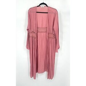 Boho Sheer Duster Kimono Open Cardigan L Dusty Rose Lace Fairy Festival Layer
